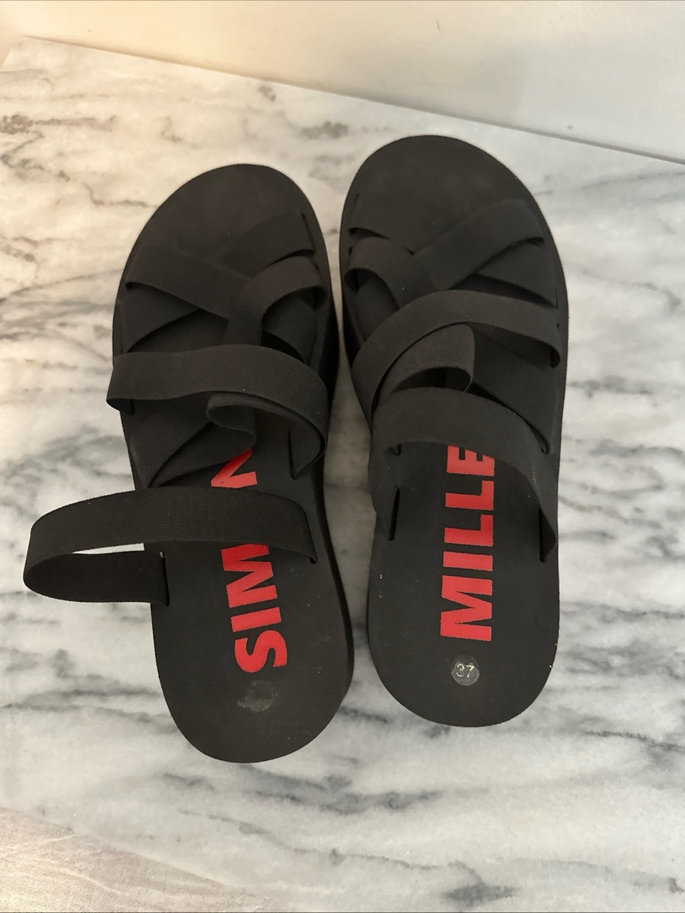 SIMON MILLER Black Strappy Slide Sandals thick platform size 37